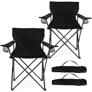 Foldable Camping Chair Set of 2, Folding Camp Chairs  Adults, Large Portable Lawn Chair  Outdoors Fishing, Hiking, Travel, Picnic, Beach, Supports 275lbs & Include Storage Bags (Black)