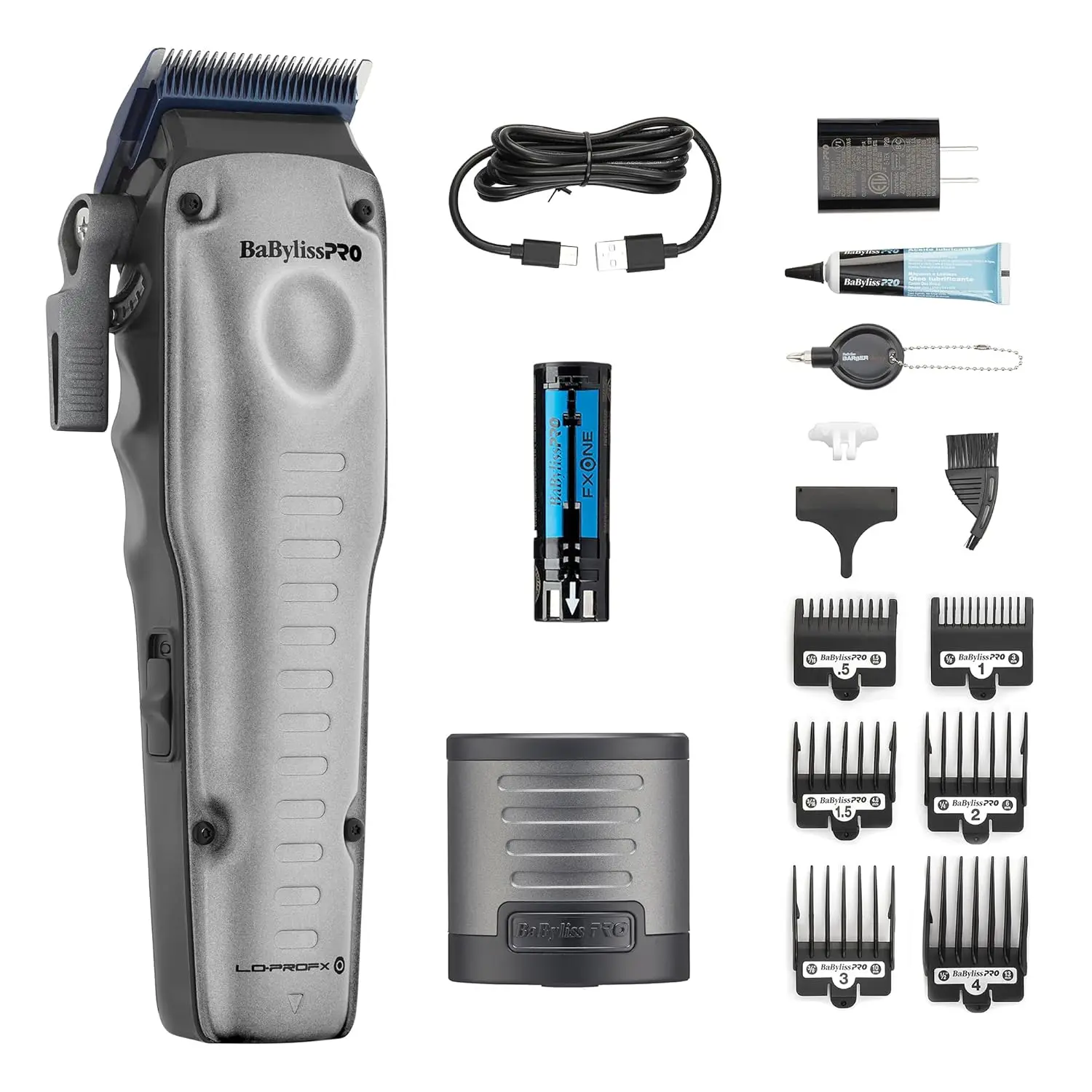 FXONE LO-PROFX Cordless Clippers for Men with Interchangeable Battery gray