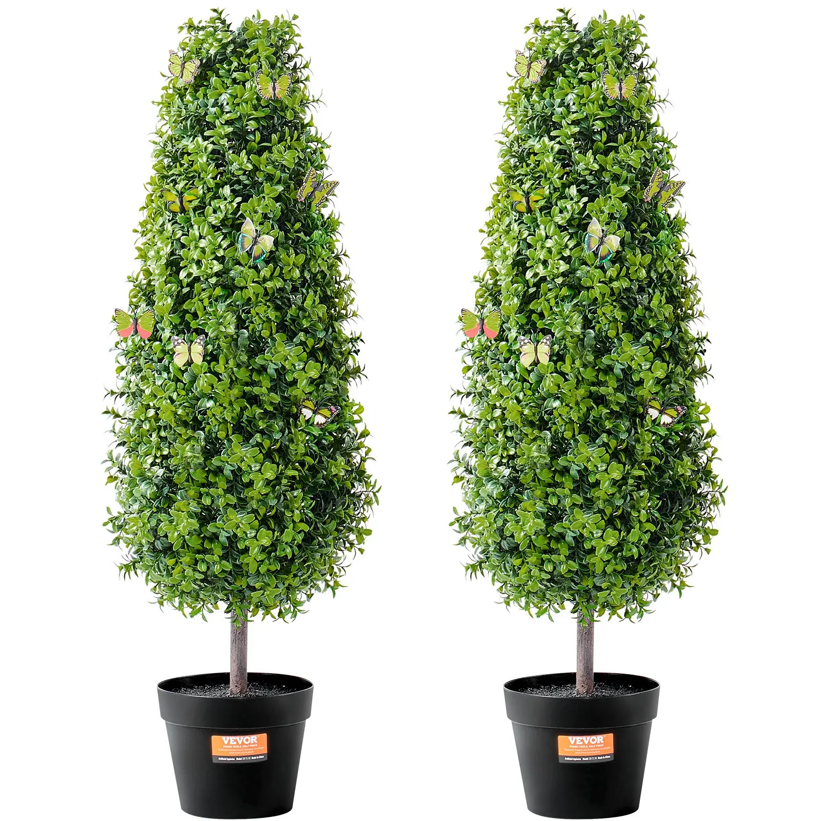 VEVOR 2-Pack Iron Decorative Artificial Boxwood Topiary Trees, 36 in Tall, Faux Greenery Set with Extra Leaves, Pot & Small Decoration, UV-Rated for Home Indoor/Outdoor Decor