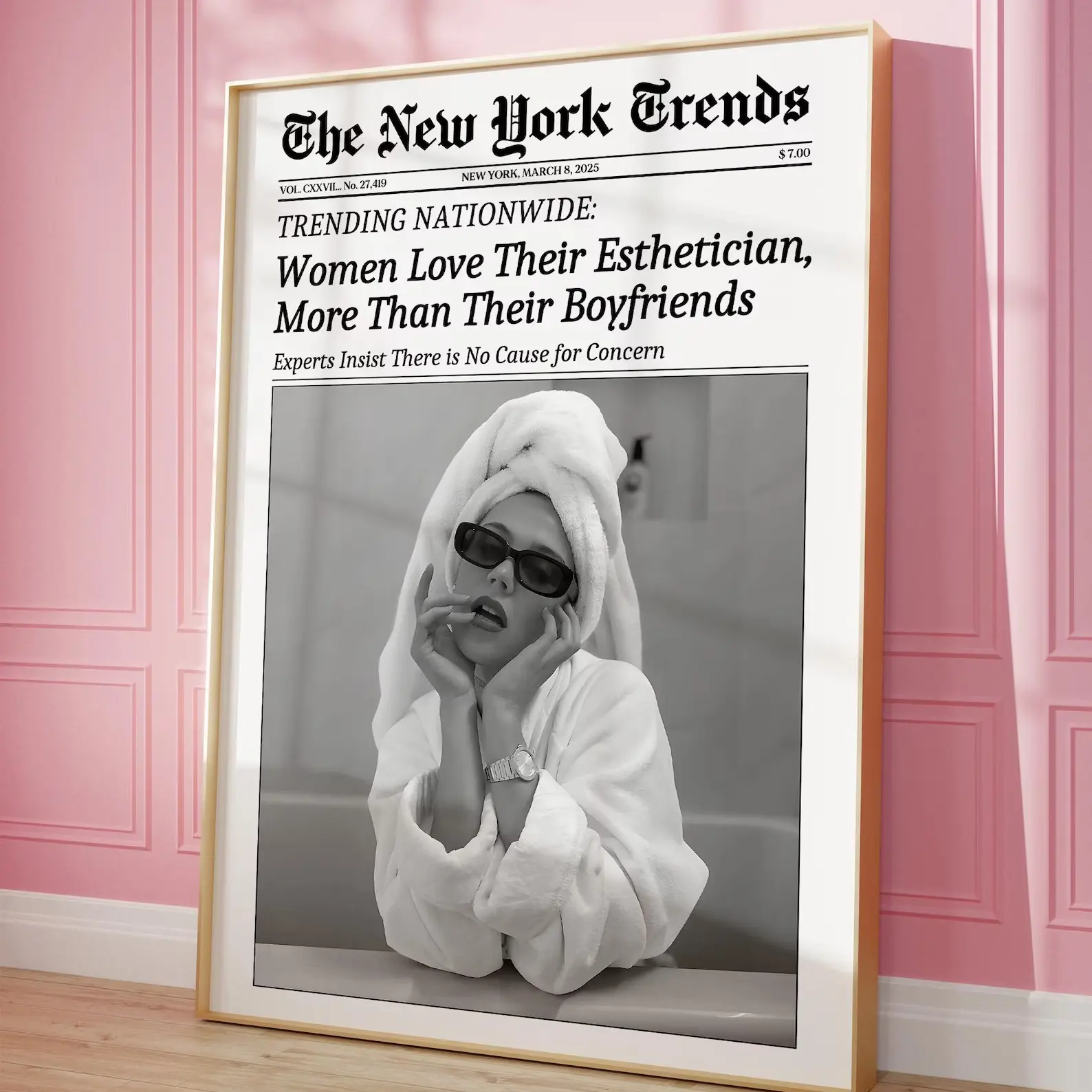 Trendy Newspaper Print, New York Times Wall Art, Women Love Esthetician Retro Makeup Poster, Hair Salon Magazine Print Girl Dorm Room Decor