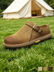 Men's Faux Suede Mules with Adjustable Buckle Strap, Comfortable Round Toe Mules, Slip-On Outdoor Casual Slingback Shoes,Comfortable Two-Way Slingback Office Shoes for Camping & Daily Wear,Big Size 10 11.5 11 12