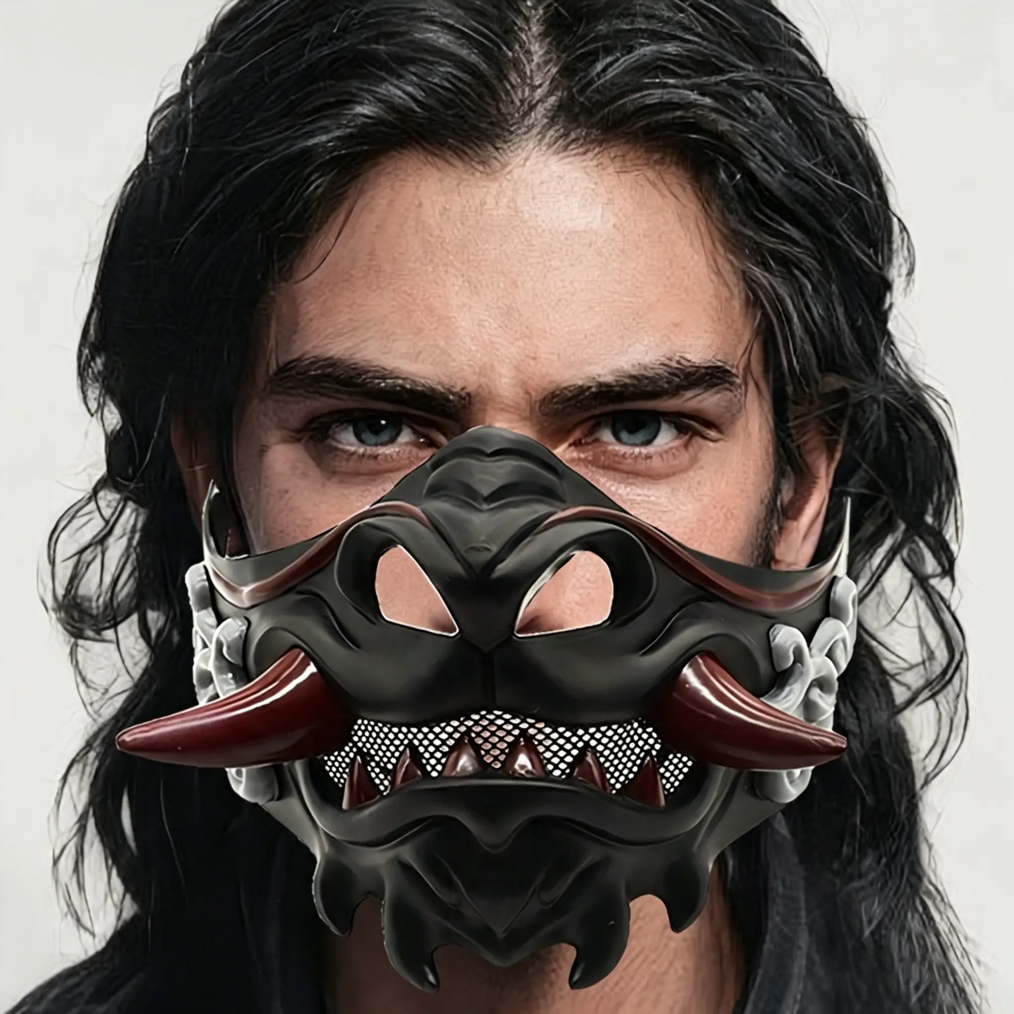 Halloween "Akahannya" (Red Hannya) Demon/Dark Warrior Mask – Japanese & Korean Style Costume Accessory