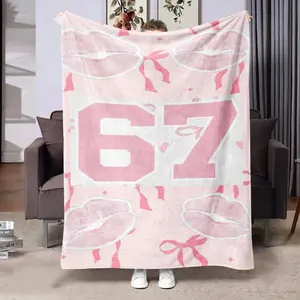 Soft Bow Print Flannel Blanket, Soft Fleece Blanket, Warm and Multifunctional for Sofa Office Bed Camping Travel, All Seasons Gift
