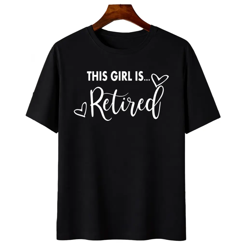 Ladies Retirement Celebration TShirt Featuring Retired Graphic and Heart Motif Comfortable Casual Short Sleeve Top Perfect for Spring and Summer Easy Care Leisure Wear Relaxed Fit Made from HighQuality Material