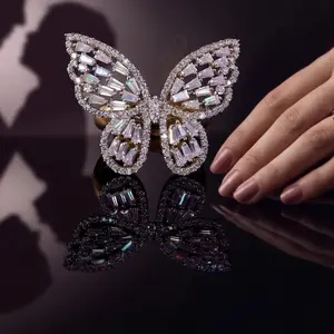 DiamondCelebritees Men's/Womens 925 Silver Yellow 1.75ct VVS 'D' Moissanite Butterfly Rings
