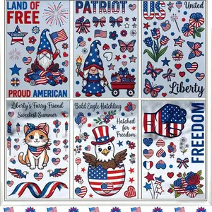 9 sheets/set American Independence Day Themed Window Clings, Featuring a Red, White, and Blue Stars and Stripes Color Scheme, Complemented by Elements Like Bald Eagle, Statue of Liberty, the National Flag, Fireworks, and Stars