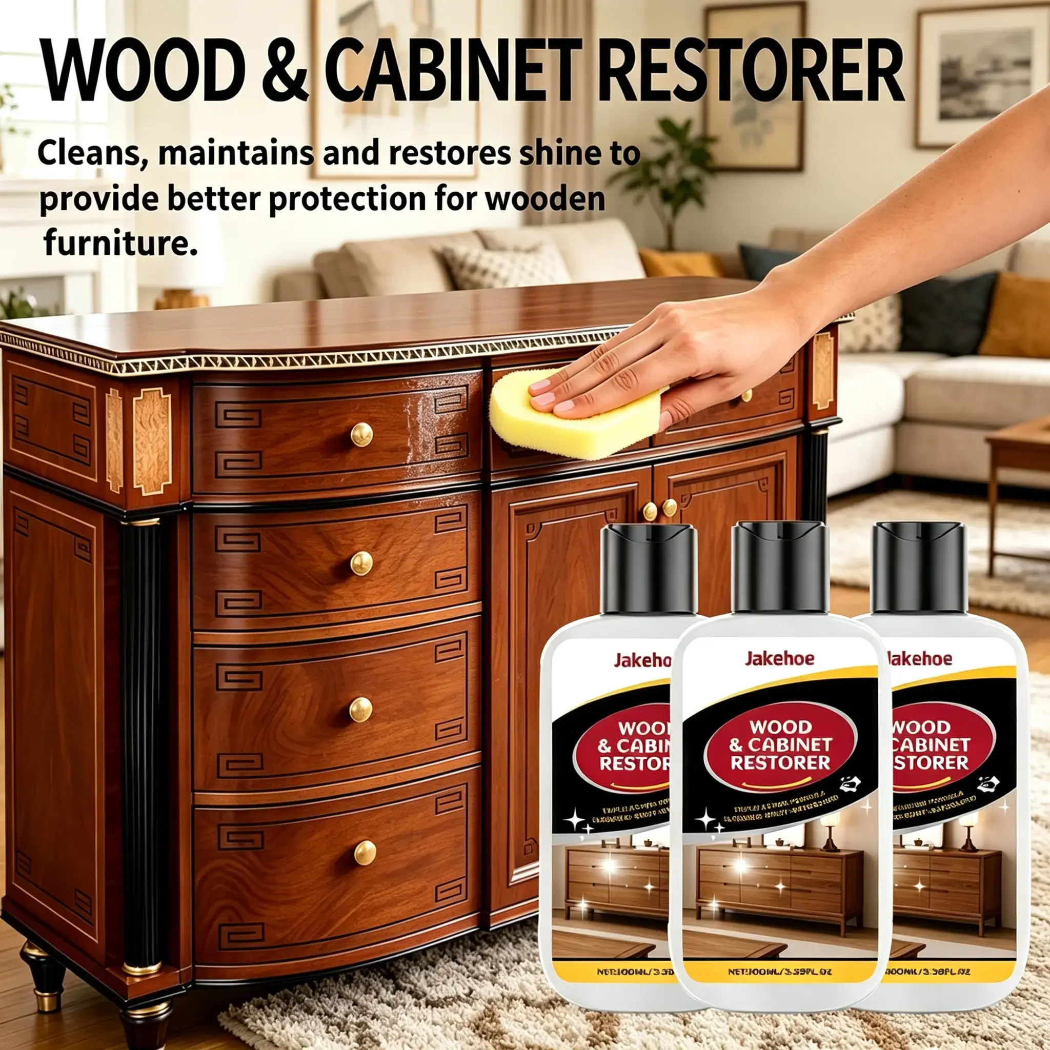 100ML Wood & Cabinet Restorer, Gentle Furniture Cleaner & Conditioner, Wood Polish for Scratch Repair, Stain Removal & Surface Protection, with Cleaning Towel Included
