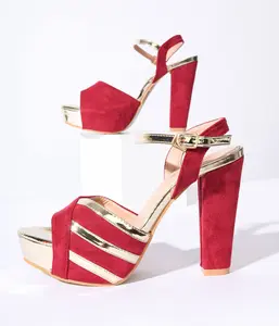 Unique Vintage Metallic Gold & Red Suede Platform Heels Girl Women