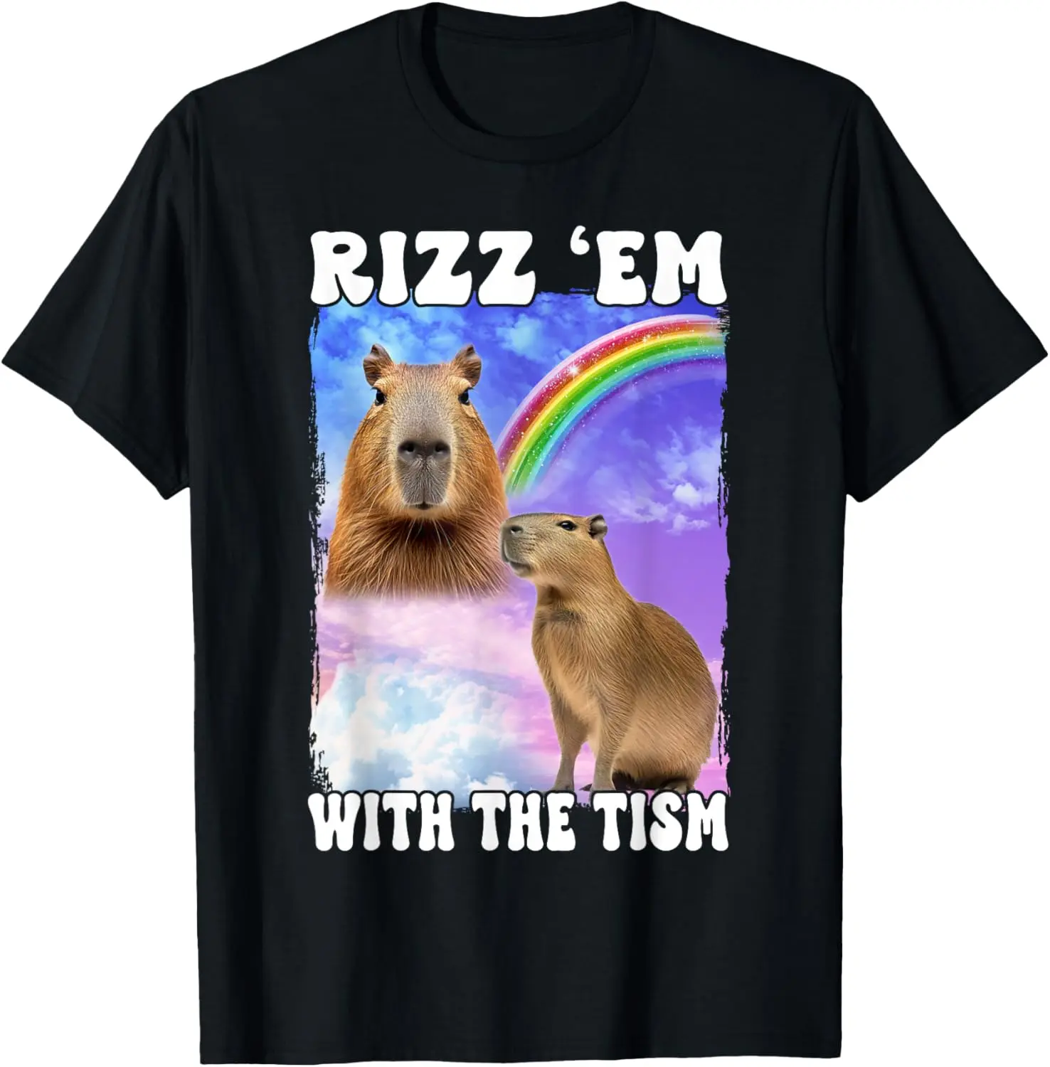 Men's 100% Cotton Short Sleeve Round Neck Graphic Top - Casual Menswear, Minimalist Design, "Rizz 'Em With The 'Tism" Internet Meme, Machine Washable, Small Black Golf Gift T-Shirt, Shortsleeve, Distressed, Tops