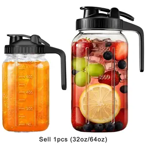 Mason Jar Pitcher – Airtight & Leakproof Glass Pitcher with Lid, Perfect for Iced Tae, Cold Brew, Breastmilk, Mason Jar with Pour Spout Lid Flip-Cap & Handle