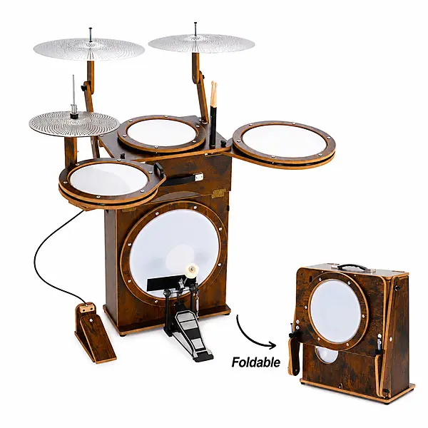 Portable Drum Set for Adults & Teens, Foldable All-in-One Practice Drum Kit with Bass Drum, Snare, Toms, Cymbals, Kick & Hi-Hat Pedals, Compact Drum Set for Home, Studio & Travel by Suttaya