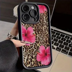 Case for iPhone 17 Pro Max 16 Plus 15 14 13 12 11 Air E Leopard Print and Flower Drop Protection Shockproof Soft Silicone smartphone Cover