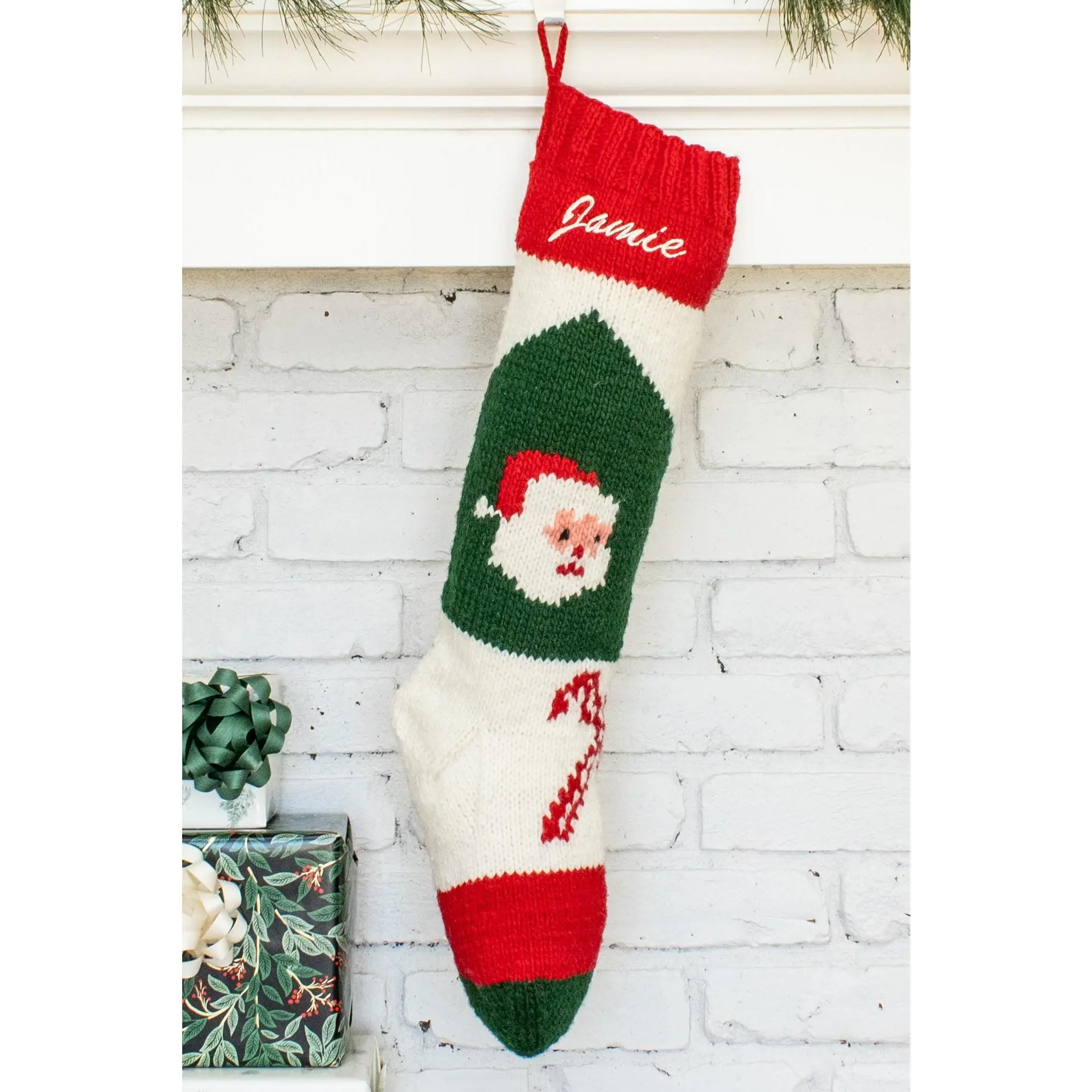 Bernat Santa Hand Knit Personalized Christmas Stocking