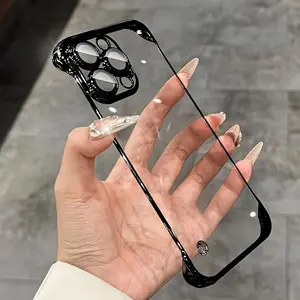 Luxury Ultra-Thin Frameless PC Protective Phone Case for iPhone 17/16/15/14/13/12 Pro Max Plus, Lens Protection Film Included, Shockproof Back Cover