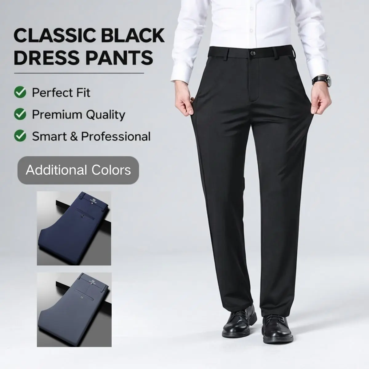 Men's Slim-Fit Classic Straight Pants - Stretch, Wrinkle-Resistant, No-Iron, Plain Fabric, Figure-Flattering, Stylish Contemporary Menswear for Business, Formal Wear, Casual Everyday Office Use