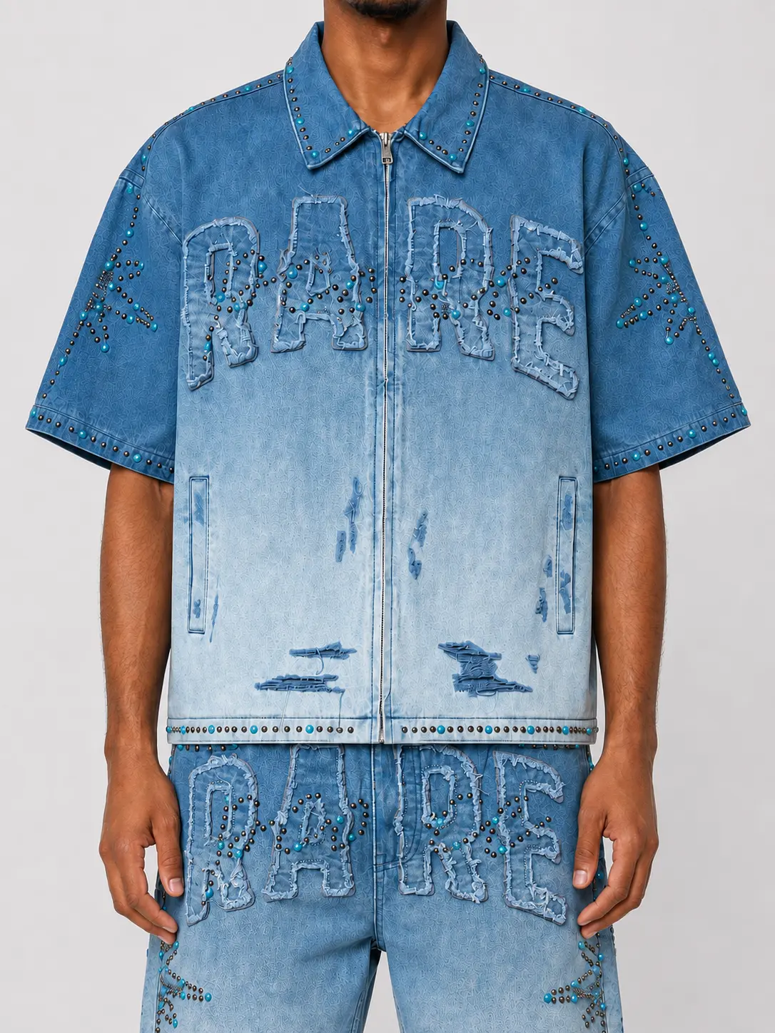 Women's Rare Peace 'Rare Self Patch' Rhinestone Crop Top Jacket - Aesthetics, Short Sleeve, Streetwear Upgrade, Oversized Street Fit, MD. Tint, RJ6064, Cropped Collar Zip-up, Modern Cropped Cut