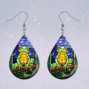Wordsmith Wearables Stained Glass Frog Earrings - Multiple Designs - Lightweight Wooden Drop Earrings