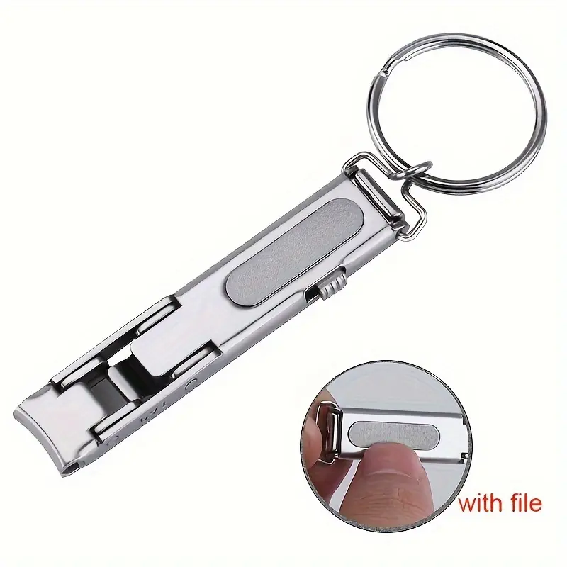 Ultra-Thin Foldable Stainless Steel Nail Clipper with Keychain, Portable Travel Manicure Tool, Sharp Blade for Thick Nails, Compact & Lightweight