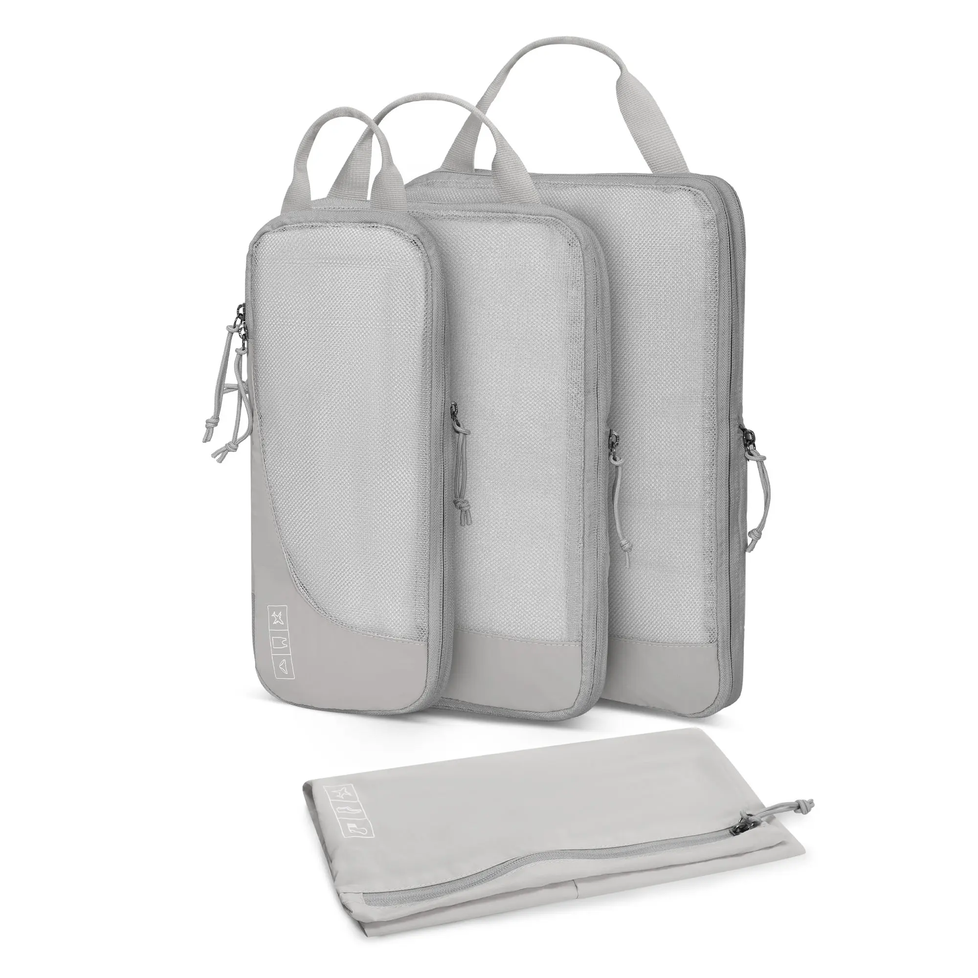 4-Piece Compression Packing Cubes for Travel, Expandable Nylon Fabric Space Saver Bags, Water-Resistant and Lightweight with Mesh Panels for Unisex Adults