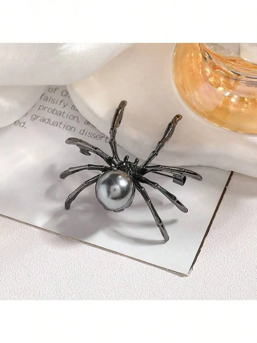 Halloween spider earrings, acrylic black spider funny earrings, personalized design with pearl earrings, suitable Halloween jewelry gifts, women's jewelry