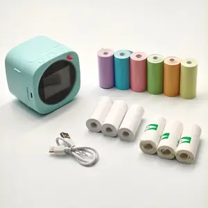 Portable Ai Smart Voice Thermal Printer Set, 2.4 Inch Display, Ai Image Printing, Includes 3 Rolls Paper, 3 Stickers, 6 Color Papers