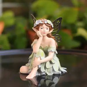 Enchanting Fairy Statue, Resin Figurine for Desk and Garden Decor, Fantasy Home Decor Ornaments and Outdoor Decoration, Dreamy Forest Sprite Sculpture, Figurines Decor, Decorative Home Ornament, Resin Sculptures