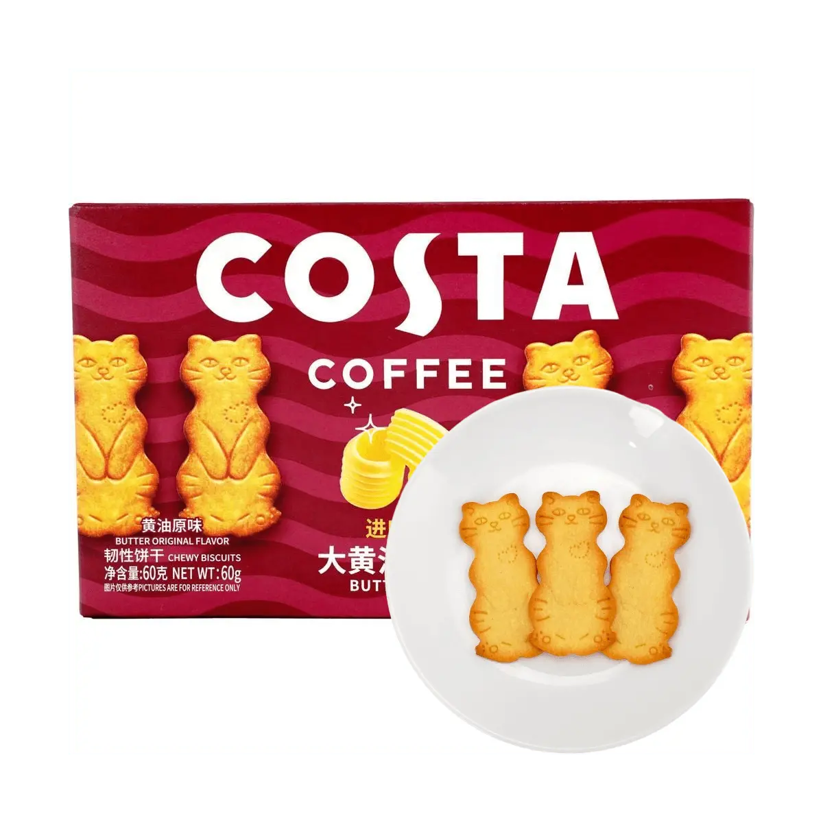 COSTA Butter Cat Cookies Original Flavor 60g - Cute Kitty Shaped Snacks, Viral Internet Sensation
