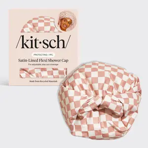 Kitsch Luxury Shower Caps for Women Reusable Waterproof - Flexi Satin Lined, Quick-dry, Adjustable, Hair Cap for Long & Short Hair - Terracotta
