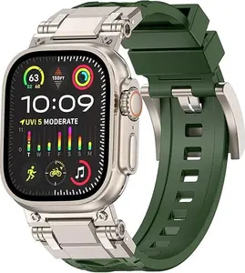 【Birthday Gifts】[Only band no watch] Black-Starlight Wearable Rugged Silicone Metal Men Band for Apple Watch Ultra 2 49mm,45/44/42mm for iWatch Series 9/8/SE2/7/6/SE/5/4/3/2/1 fancy  wrist watch band watch strap banda  dereloj magnetic watch band