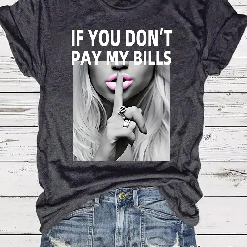 Women's Letter Print Round Neck Fitted Statement Tee, Fashion Casual Streetwear Crew Neck Short Sleeve T-shirt for Daily Holiday Vacation Outdoor Wear, Ladies Clothes for Summer, Womenswear