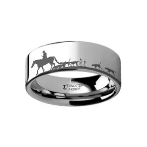 Animal Landscape Scene - Fox Hunt Hunting Ring - Laser Engraved - Flat Tungsten Ring - 4mm - 6mm - 8mm - 10mm - 12mm