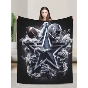 1pcs Soft Personalised Dallas Merch Cowboys Flannel Thick Blanket, Suitable For Sofa, Bed, Living Room, Travel, Office, Shawl, Nap Blanket, Air Conditioning Blanket, Bed Sheet, Camping, Ideal Gift, Daily Gift warm flannel blanket