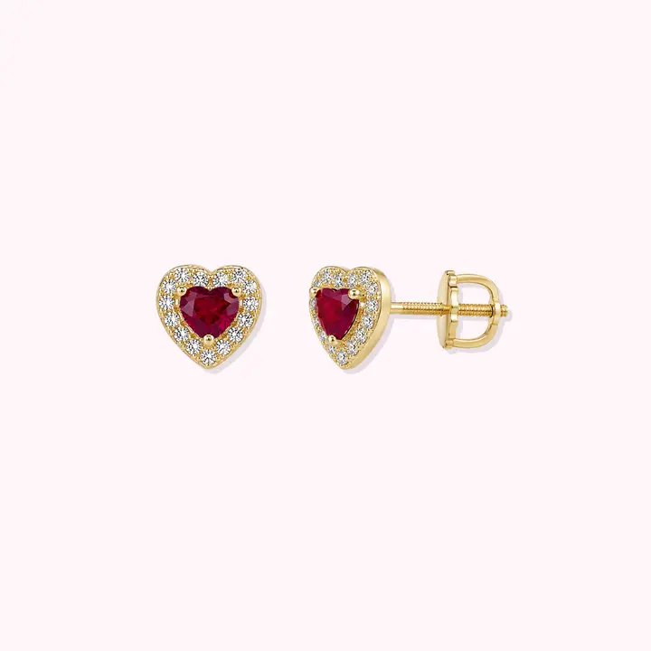 14K Solid Gold Naturals Diamonds And Ruby Stone Earrings