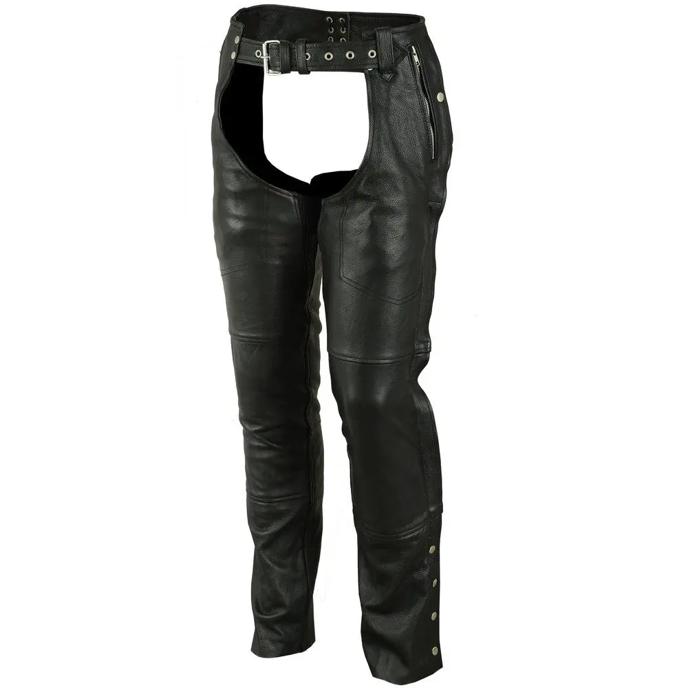 Unisex Double Deep Pocket Thermal Lined Leather Motorcycle Chaps