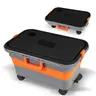 Collapsible Bucket 5.8 Gallon for Car Washing with Wheels Handle Drain Plug and Water Outlet Foldable Multi Use for Mop Cleaning Camping RV Pet Bathing and Laundry