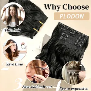 Plodon 4-Piece Clip-In Body Wave Extensions Set 16/20/24 Inch Thick Voluminous Hairpieces Natural Seamless Blend Soft Straight Lightweight Design No Damage Easy Wear Instant Length & Volume TikTok Viral Hair Tape In Hair