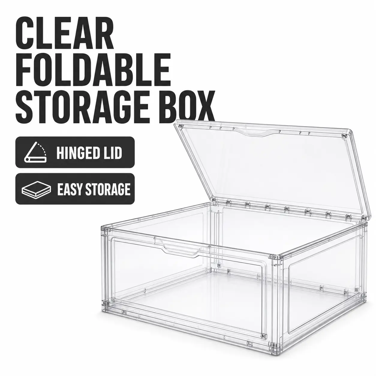 Clear Foldable Storage Box with Hinged Lid