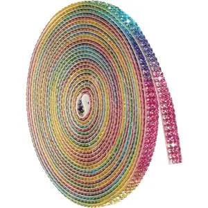 4 Yard Self Adhesive Rhinestone Ribbon, 3 Row Bling   Strips Stickers for DIY Arts Crafting Wedding Party  Phone Decoration, Rainbow Color