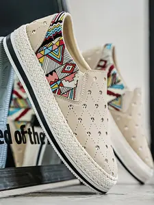 Men's Straw Fisherman Shoes, Ethnic Print, Comfortable Lightweight Breathable, Ideal for Daily Wear, Outdoor Sports Skateboarding