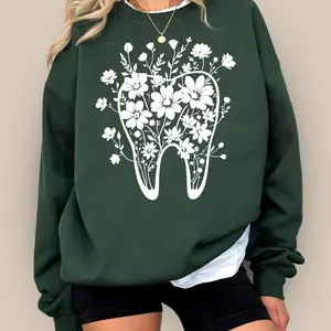 Floral Tooth Sweatshirt, Dentist Gift, Dental Hygienist Sweater, Dental Assistant Hoodie,Cute Tooth Sweater, Dentist Hoodie Cotton Crewneck