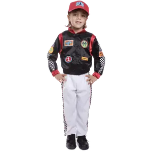 Race Car Driver Costume Dress For Kids - Black Shiny Long Sleeves Jacket, Pants & Red Cap - Boys Costume For Halloween, Role Play, Pretend Play Fun, Theme Party & Cosplay