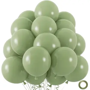 50pcs Sage Green Balloons, 12inch Matte Boho Green Balloons for Wedding Decor Safari Baby Shower Jungle Birthday Balloon Decoration (With Ribbon & Glue)