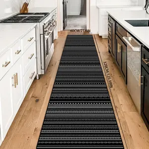 Moroccan Style Striped Pattern Kitchen Runner, 1 Count Non-slip Soft Floor Mat, Decorative Carpet for Home Kitchen Living Room Bedroom Study Room