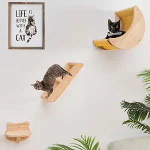 Cat Shelves and Perches for Wall Hammock Climbing Solid Wood Cat Steps for Activity Indoor Cats Wall Furniture 3pcs/Set