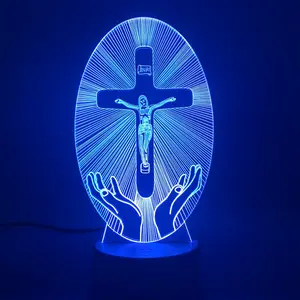 3D Acrylic Jesus Cross Night Light - Christian LED Home Decor