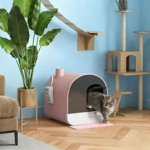 Pink Enclosed Cat Litter Box with Lid, Scoop & Filter - Spacious Odor Control Cat House Litter Box for Multi-Cat Homes