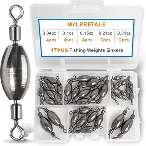 17PCS Inline Fishing Weights with Swivel, Multiple Sizes Bullet Style Sinker Kit with Tackle Box, Lead-Free Durable Metal Set for Bass Trout Saltwater Freshwater