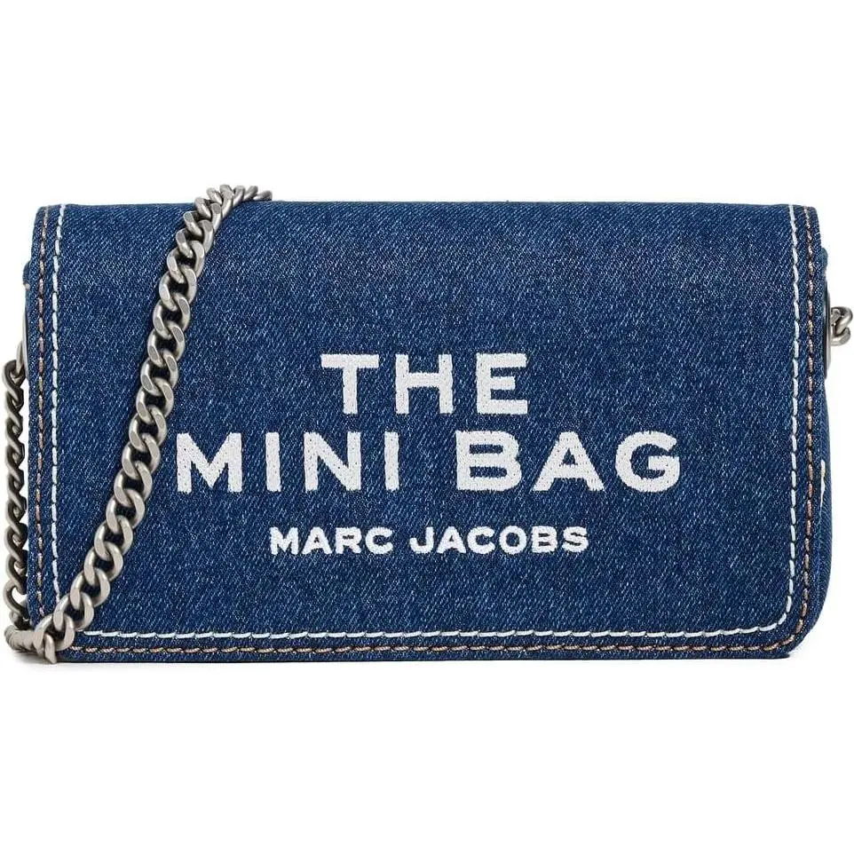 Marc Jacobs The Denim Chain Mini Bag - Dark Wash 2F4SMN010S03-473, Twill, Crossbody, Strapless, Dust Bag Included, Magnetic Closure, Casual, Multi-Compartment