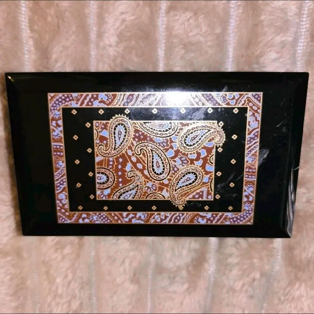 VTG Otagiri Black Lacquerware Paisley Jewelry Music Box - Plays Moonlight Sonata