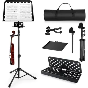 Music Stand, Professional Portable Music Stand for Sheet Music with Violin Hanger, Folding Sheet Music Folder Music Instrument Stand with Carrying Bag, MD-3